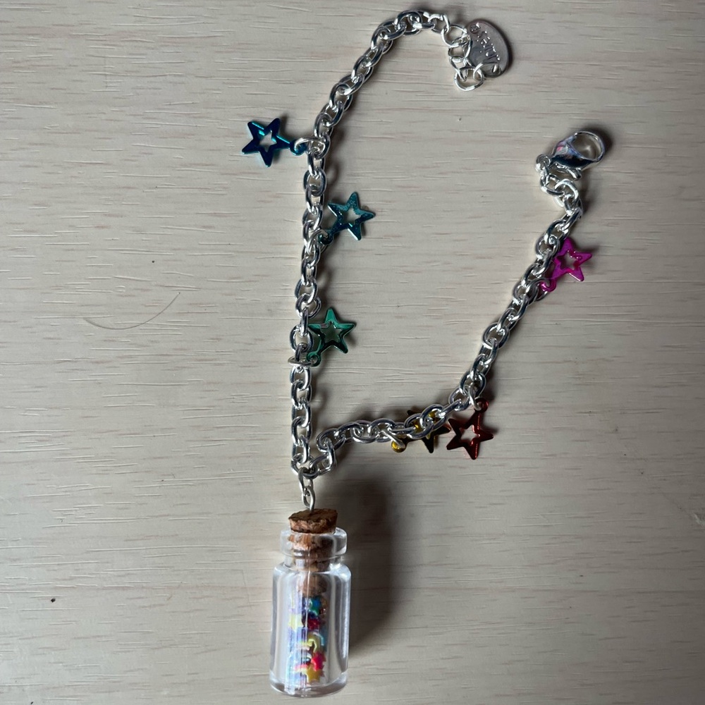 Star Charm Silver Bracelet with Colorful Beads